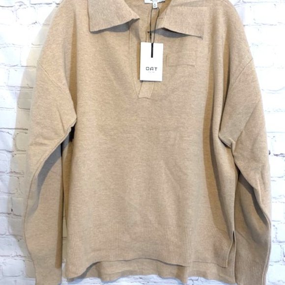 Oat New York Oatmeal Collared V-Neck Sweater - Size X-Large  New - Picture 2 of 6
